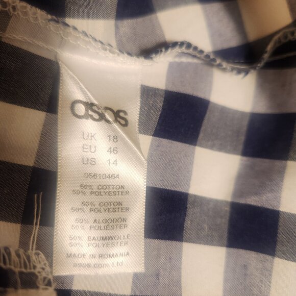 ASOS Blue & White Gingham Belted Midi Skirt Ruffled Waist Size US 14 UK 16 - Picture 8 of 15